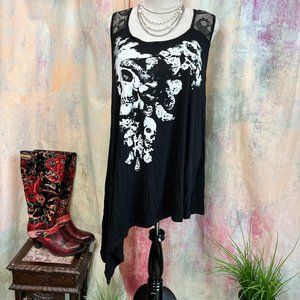 NEW 📌Rosegal Asymmetrical Long Skull Print Gothic Tee -Top & Lace with Skulls